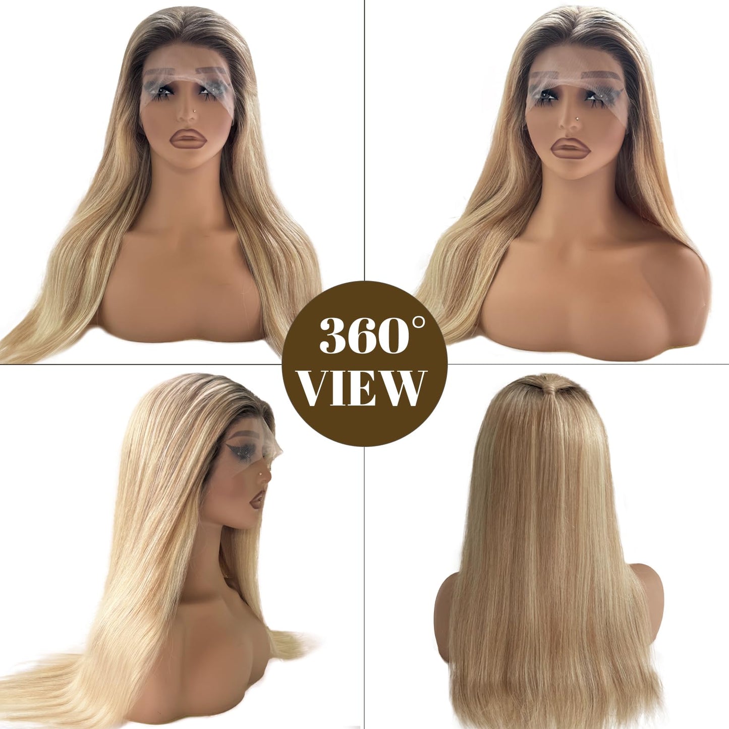 Belaved Wigs Human Hair Highlight Lace Front Ombre 13x4 Straight HD Lace Front Wig Golden Brown to Blonde Balayage Lace Frontal for Women 150% Density Glueless Pre Plucked with Baby Hair 16 Inch
