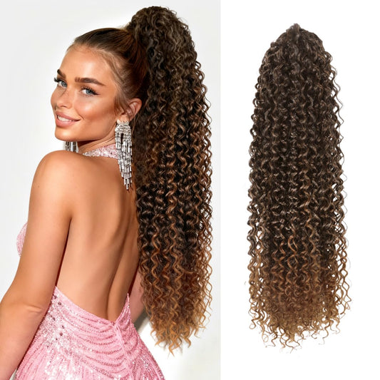 SuCoo Drawstring Ponytail Extension for Women Curly Ponytail Extension Synthetic Hair Natural Wavy Hair Pieces for Daily Use (P4/30,28inch, 160g)