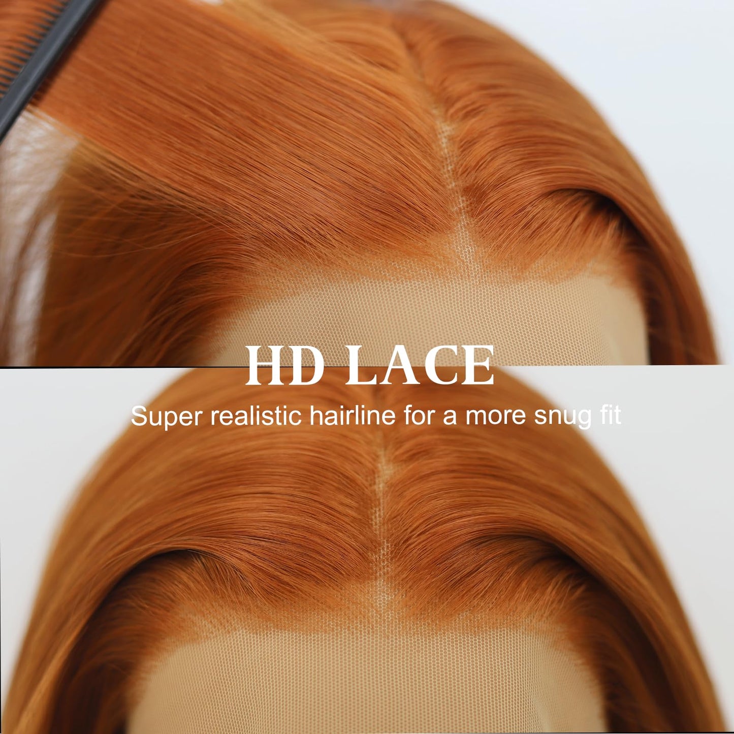 Fugady Long Ginger Glueless Wig 13x4 Orange Straight Heat Resistant Synthetic Fiber Lace Front Wig Dark Ginger Pre Plucked 200 Density Hd Lace Wig With Baby Hair Colorful Wigs For Women 26 inches