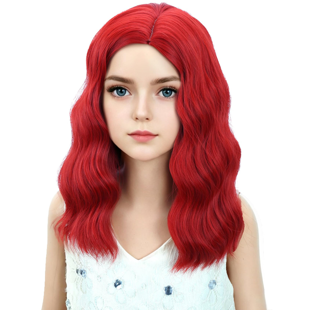 DUDUWIG Red Wig for Girls Kids Short Red Wavy Curly Bob Wigs Child Red Side Part Wig Synthetic Hair Wigs for Halloween Costume Cosplay