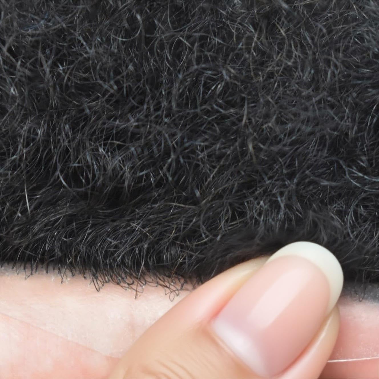 Blayzehair Afro Toupee for Black Men Kinky Curly Brazilian Human Hair Piece African American Wavy Hairpiece Full Poly Thin Skin PU Replacement System(8x10-120% Density,#1 Jet Black-8MM Wave)