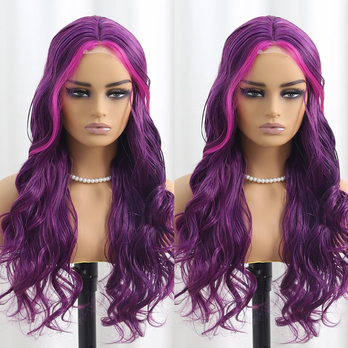 SISIFIRE Ombre Highlight Wavy Wigs for Women 24 Inch Middle Part Curly Wavy Wig Natural Looking Synthetic Heat Resistant Fiber Wigs for Cosplay Halloween Christmas Wigs