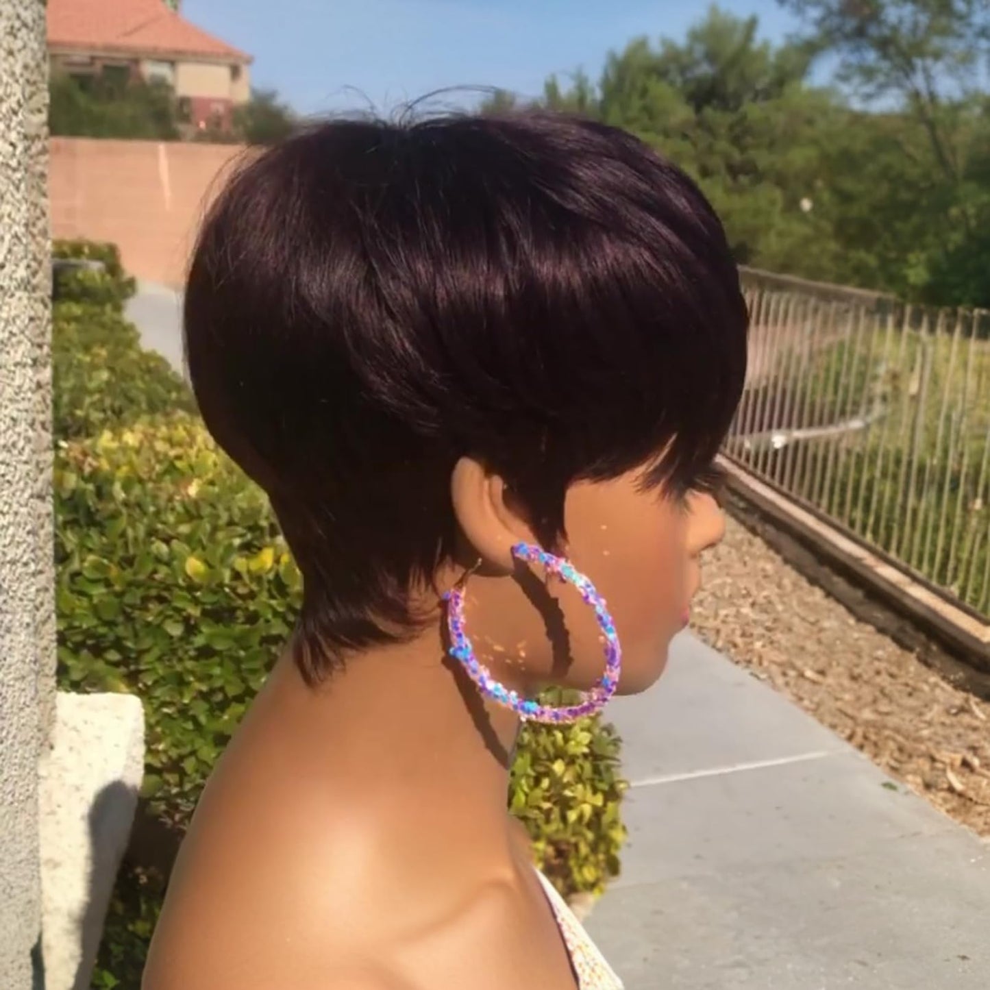 QiaQiaRing Chic Elegent Pixie Cut Wigs for Black Women Black 99J Color for Daily Use Short Layered Pixie Cut Human Hair Wigs With Bangs Brazilian Virgin Straight Human Hair Full Machine Made