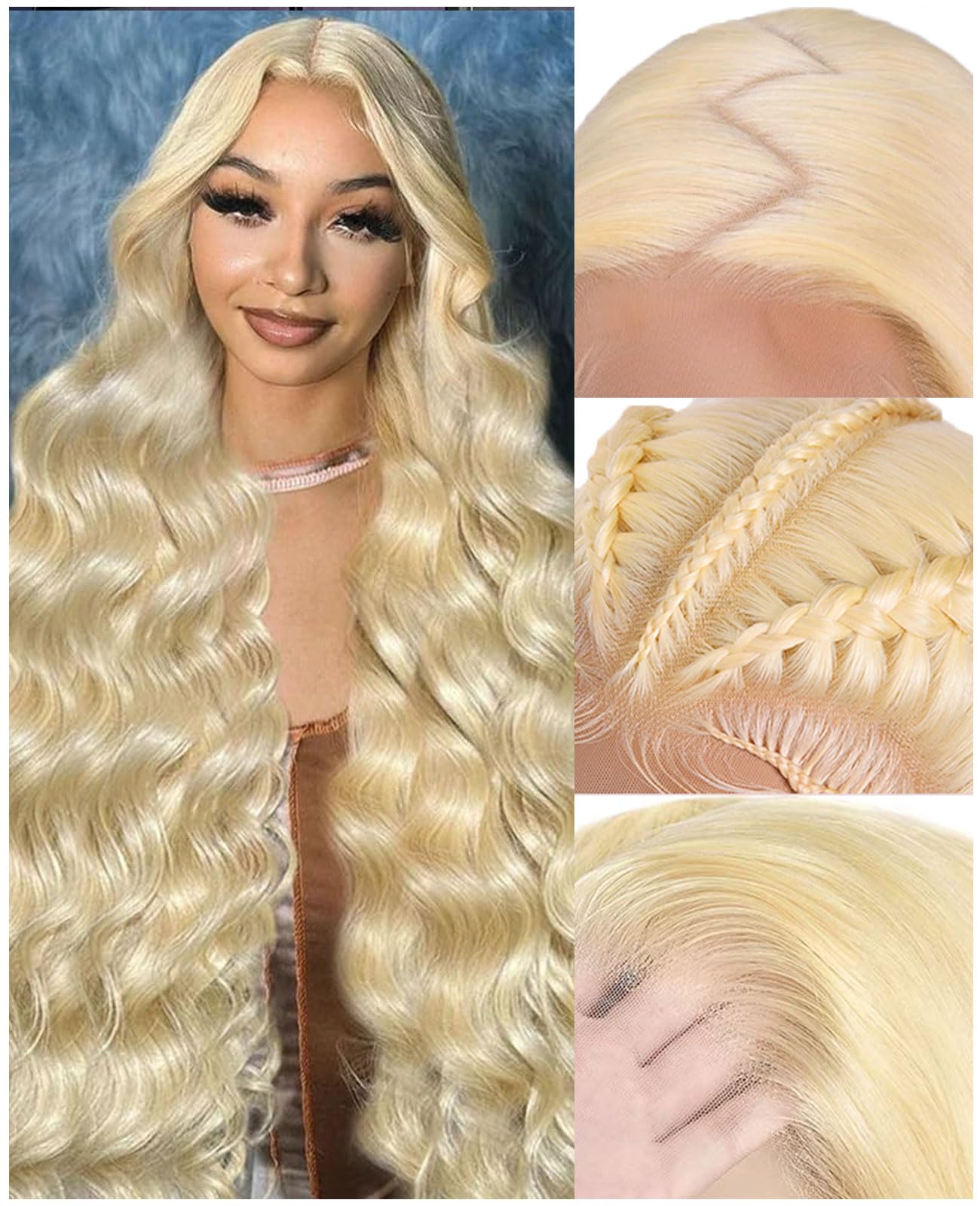 Femca 38 Inch 613 Lace Front Wig Human Hair 200 Density 13x6 Blonde Wig Human Hair 613 Transparent Body Wave Lace Front Wigs Human Hair Minimal Shedding Easily Stained No Tangle