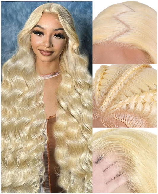 Femca 38 Inch 613 Lace Front Wig Human Hair 200 Density 13x6 Blonde Wig Human Hair 613 Transparent Body Wave Lace Front Wigs Human Hair Minimal Shedding Easily Stained No Tangle