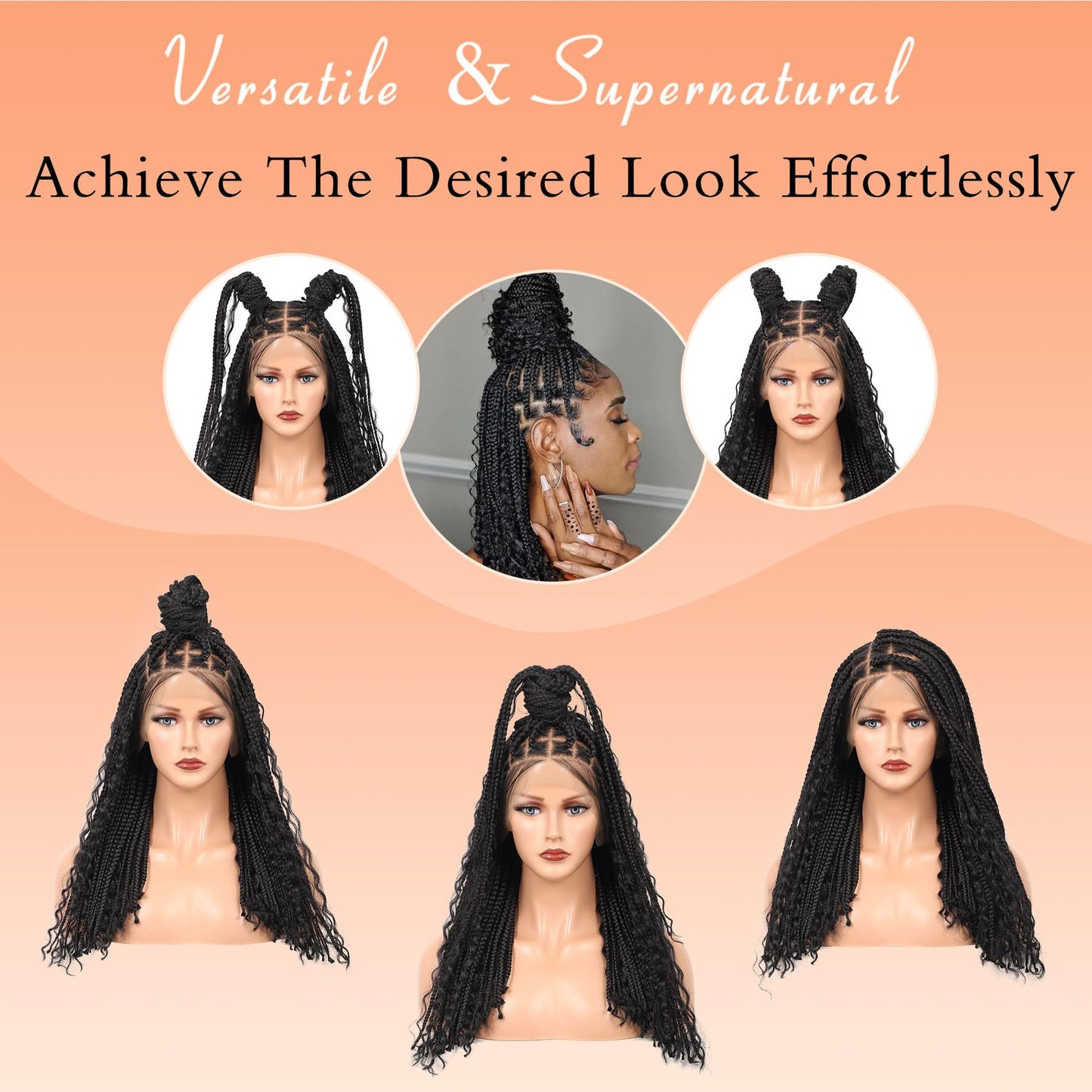 Brinbea 18'' 13x8'' HD Lace Short Braided Wigs for Women Bob Knotless Boho Braided Wigs with Baby Hair Black Box Braid Wig Premium Synthetic Braided Lace Front Wigs