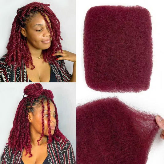 Afro Kinkys Bulk Human Hair for Braiding Burgundy Afro Kinky-curly Human Hair Bulk for Twist 4C Kinkycurly Bundles for Mini Twists Braids or Dreadlock Extensions Protective Hairstyle