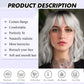 Gray Ombre Wig Short Gray Wavy Bob Wig with Bangs Gray Wigs for Women Synthetic Grey Curly Bob Wig Silver Gray White Hair Wig with Curtain Bangs Ombre Light Grey Wig with Dark Roots 14inch