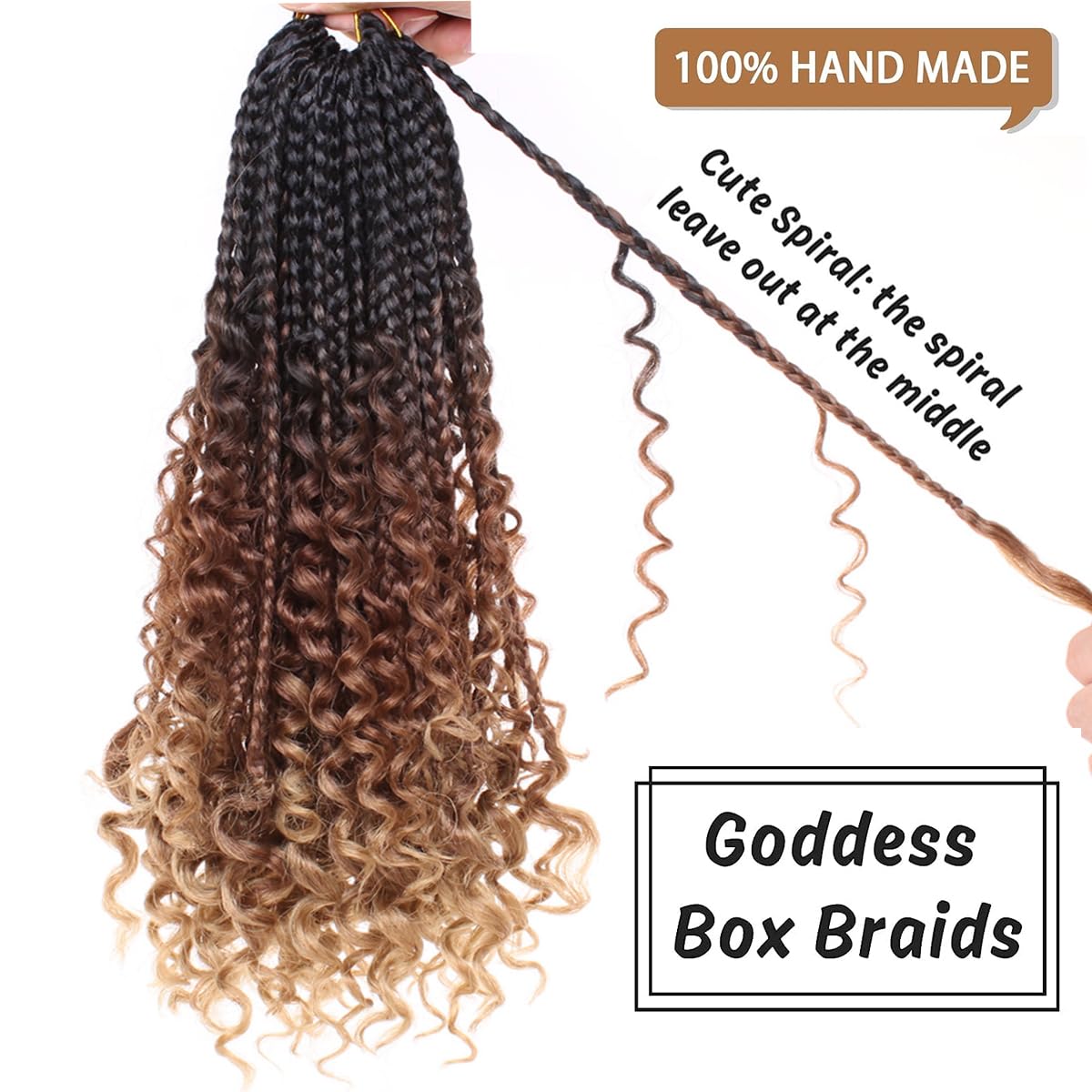 COOKOO 14 Inch 8 Packs Goddess Box Braids Crochet Hair for Women Synthetic Bohomian Hippie Box Braids Crochet Hair Pre Looped With Curly Ends Braiding Hair Extension 53#