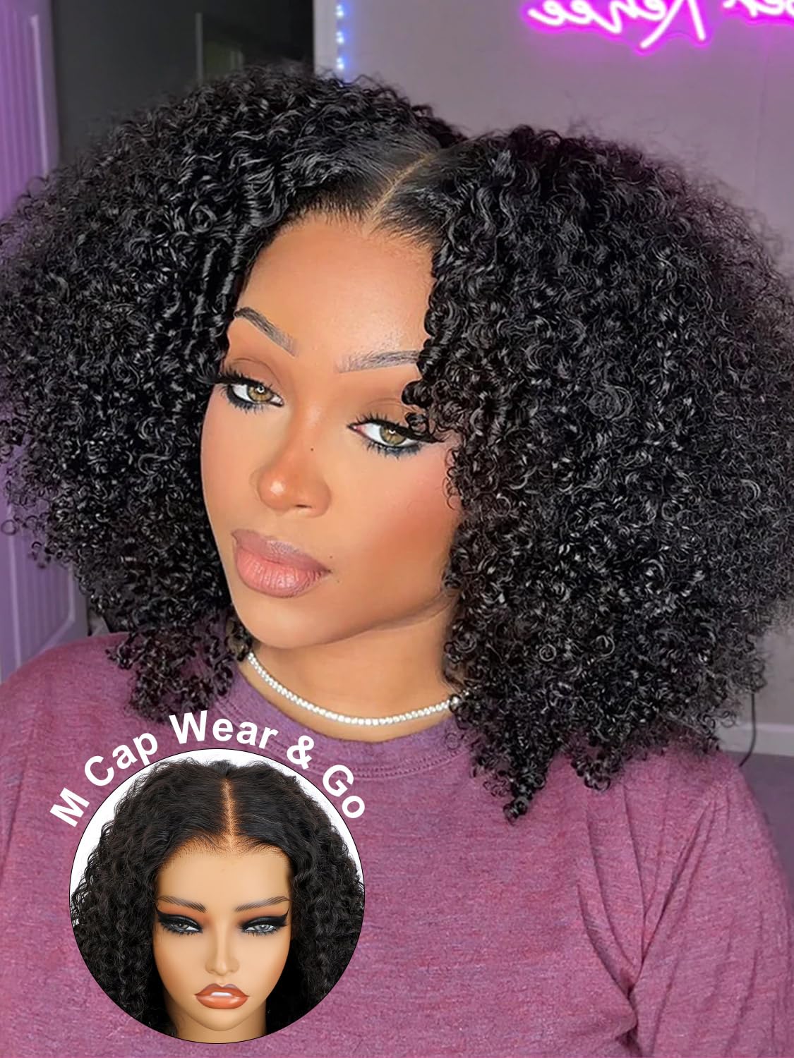 ISEE M-Cap Kinky Curly Wear Go Glueless Wigs Human Hair Pre Plucked Pre Cut Bleached Knots 9x6 HD Lace Glueless Human Hair Wigs For Women 20 Inch