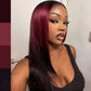 BrownBomb Ombre Red Black Wear and Go Glueless Wigs Pre Plucked Pre Cut for Beginners Synthetic Lace Front Wigs With Bangs Long Straight layered Wigs HD Lace 26 Inch 3 Seconds to Wear for Beginners