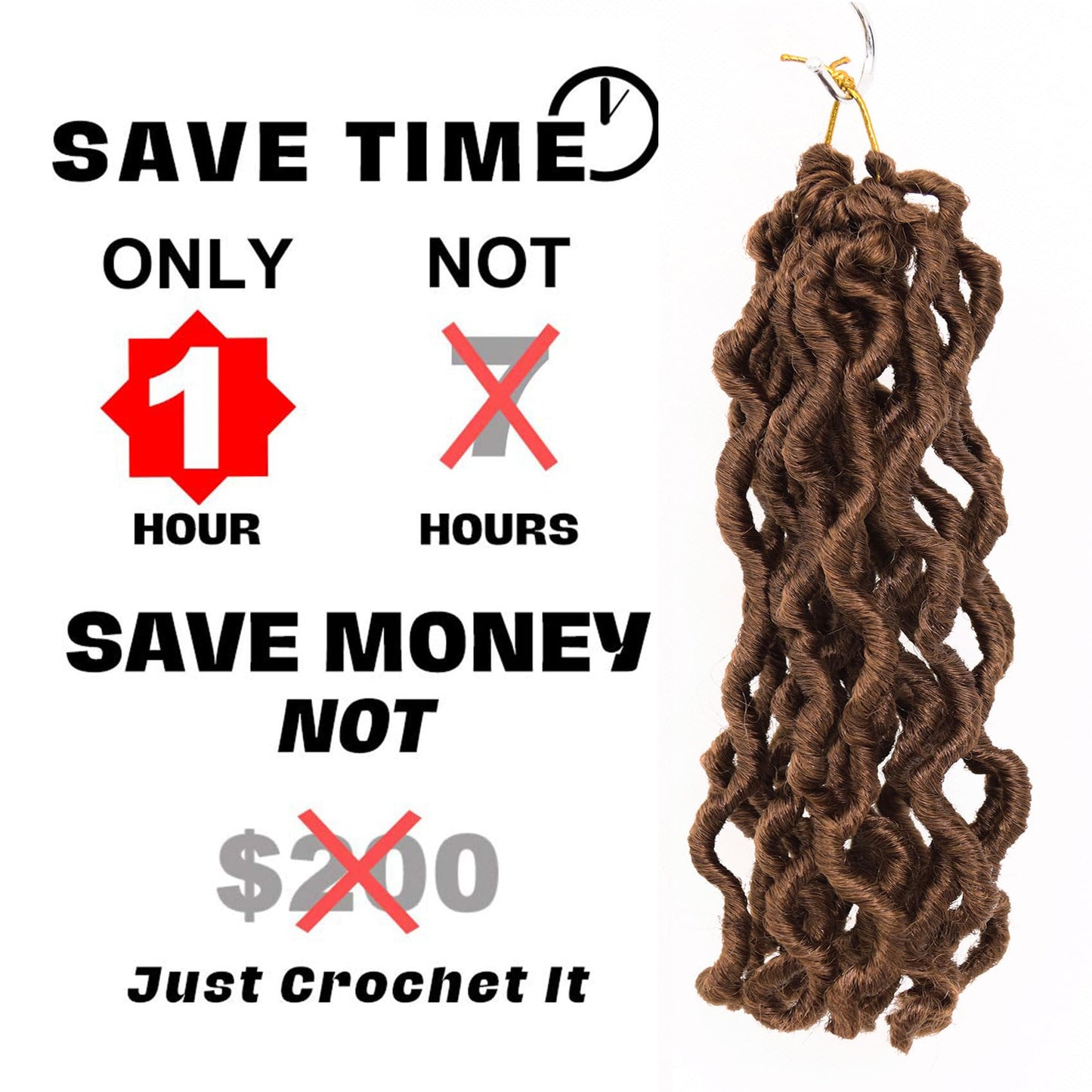 14 Inch Wavy Gypsy Locs Crochet Hair 6 Packs Brwon Goddess Faux Locs Crochet hair African Roots Synthetic Braiding Hair Extensions for Black Women, 30#