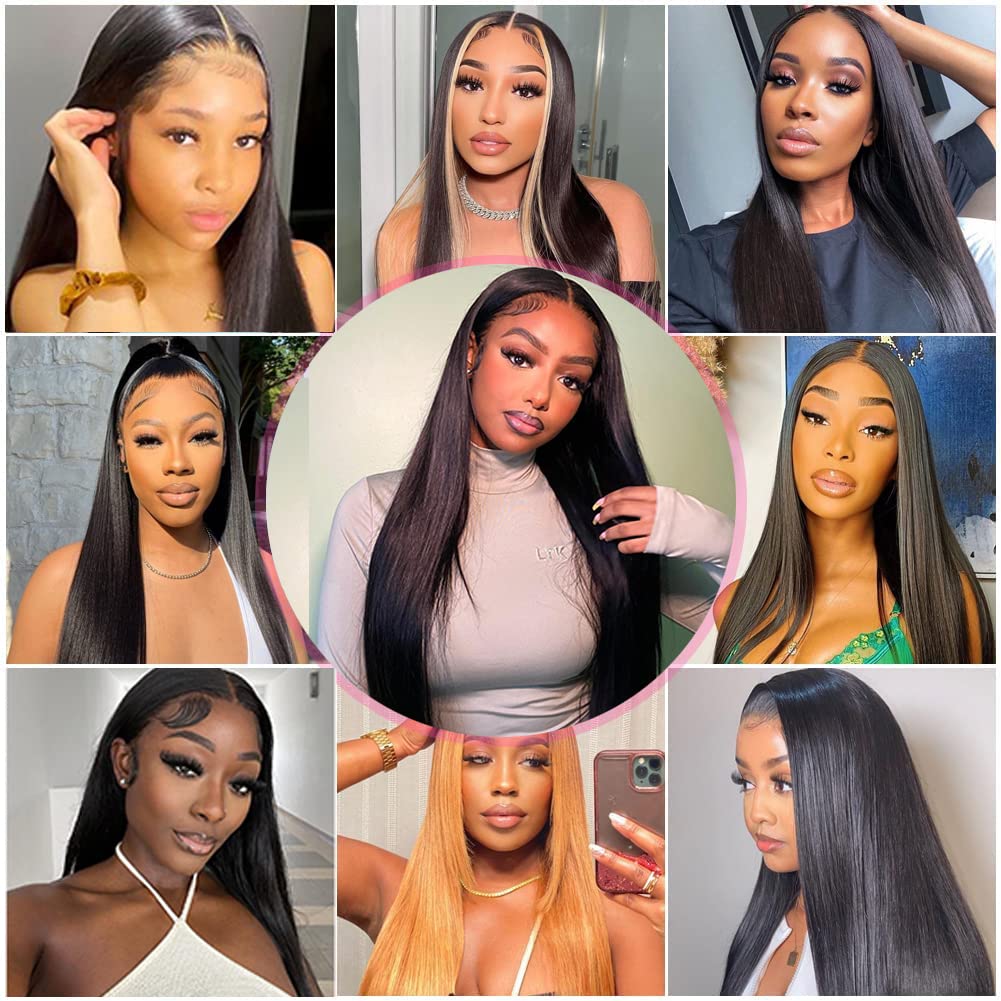 tobasew 13x6 Straight Lace Front Wigs Human Hair 200 Density HD Transparent Lace Frontal Human Hair Wigs for Women Glueless Wig Pre Plucked 28 Inch