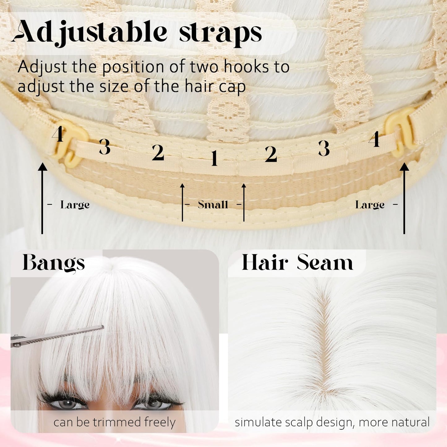 NOVFLKW White Long Straight Layered Wig with Bangs for Women 26 inch Put on Go Realistic Synthetic Fiber Heat Resistant Natural Wig for Girls Party Cosplay and Daily Use