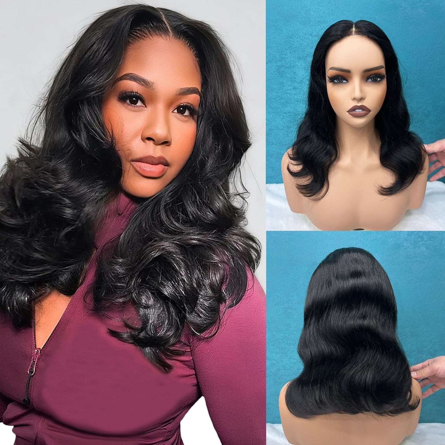 Douyin Wear and Go Glueless Wigs Human Hair Pre Plucked Pre Cut Body Wave 2x6 Hd Lace Closure 16 Inch Drawstring Middle Part Bob Wig Human Hair Short 180 Dentisty Lace Front Wigs for Black Women