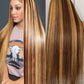 WOOMN 34 Inch Honey Blonde Ombre Lace Front Wig Human Hair 200 Density 13x6 HD Lace Frontal Wigs Pre Plucked Highlight Brown 4/27 Colored Straight Wigs Human Hair Pre Plucked Tangle-Free