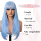 NOVFLKW Light Blue Long Straight Layered Wig with Bangs for Women 26 inch Put on Go Realistic Synthetic Heat Resistant Natural Wig for Girls Party Cosplay and Daily Use