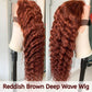 PYY Reddish Brown Deep Wave 13x4 Lace Front Wig Human Hair 33# Auburn Color – Glueless Pre Plucked, Soft Tangle-Free Raw Human Hair, Beginner Friendly, Natural Hairline, Effortless Glam Look 32 Inch