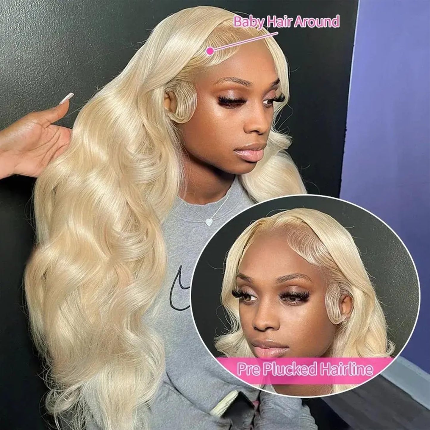 VIPPRETTY Synthetic 13X6 Lace Front Wig 613 Blonde Wig Long Body Wave Synthetic Wigs for Women Transparent Lace Wig with Baby Hair 180% Density Daily Wear Wig 26 inch