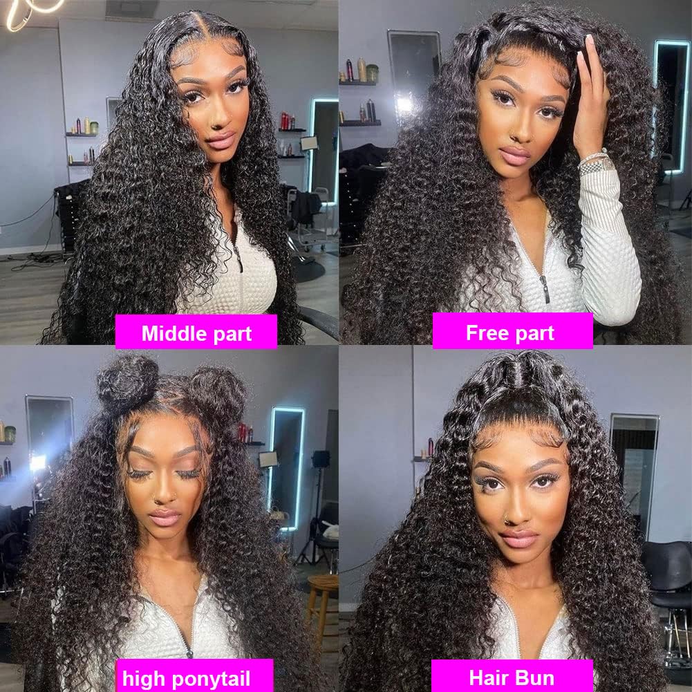 Rozilo Aomllute 30 Inch Deep Wave Lace Front Wigs Human Hair 200 Density 13x4 HD Lace Frontal Wigs Human Hair Pre Plucked Deep Curly Glueless Wigs Human Hair for Women Natural Black