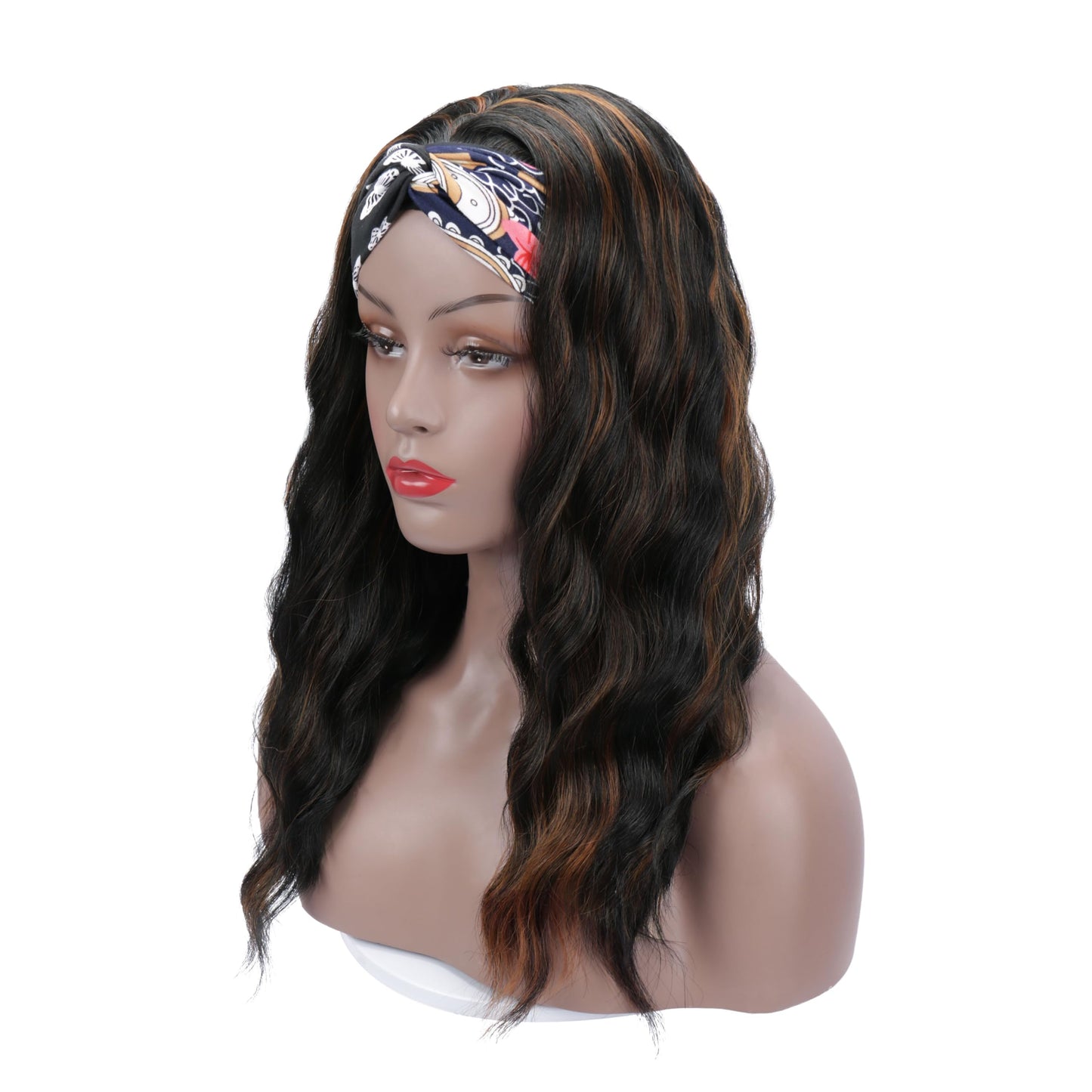 Colorful Queen Glueless Headband Wig Synthetic Long Black Body Wave Headband Wigs for Black Women Natural Looking Wavy Wig Heat Resistant 180% Density(16inch, 1B/H30#)
