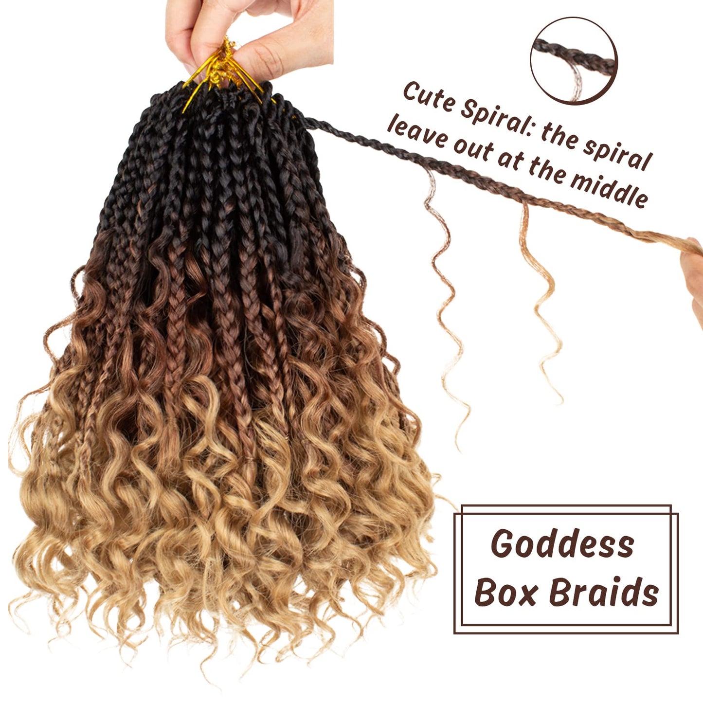 COOKOO 10 Inch Goddess Boho Box Braids Crochet Hair for Women 8 Packs Synthetic Curly Ends Crochet Hair Pre Looped Ombre Brown Bohemian Afro Twist Braiding Hair 53#