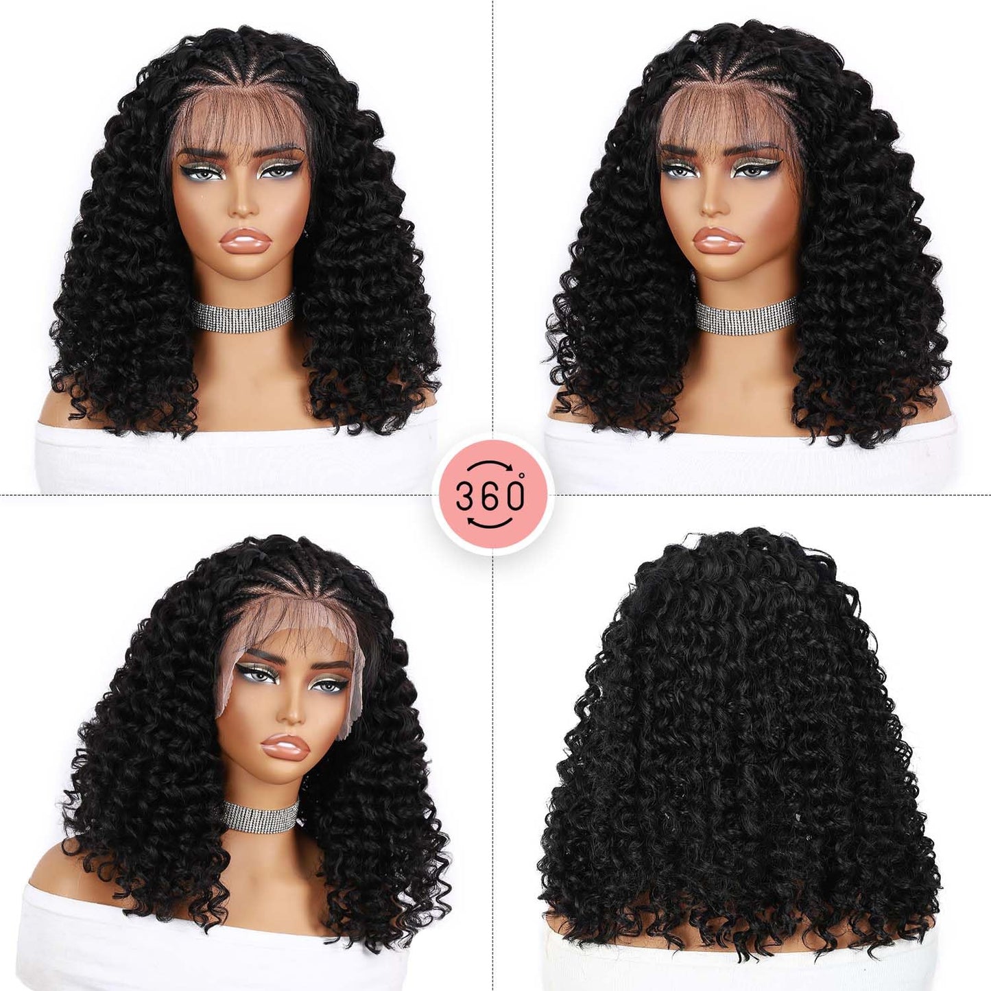 Fancy Hair Cornrow with Curly Hair Wig HD Lace Front Braided Wig with Baby Hair Pre Plucked Glueless Transparent 13x4 Inch Lace Frontal Wig for Black Women
