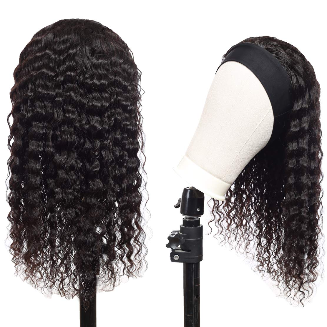 Celiarita Headband Wig Human Hair Deep Wave 20 Inch Glueless None Lace Front Wigs Machine Made Half Wigs for Black Women 150% Density Deep Curly Wave Headband Wigs Human Hair Natural Color