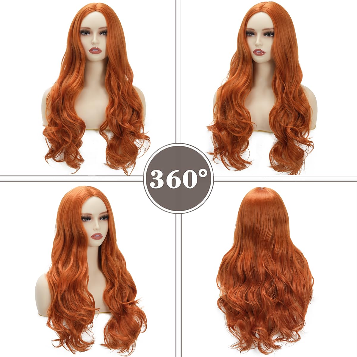 Sabosi Ginger Wig Long Wavy Wigs for Women 26 Inch Middle Part Curly Wavy Wig Natural Looking Synthetic Heat Resistant Fiber Wig for Daily Party Use