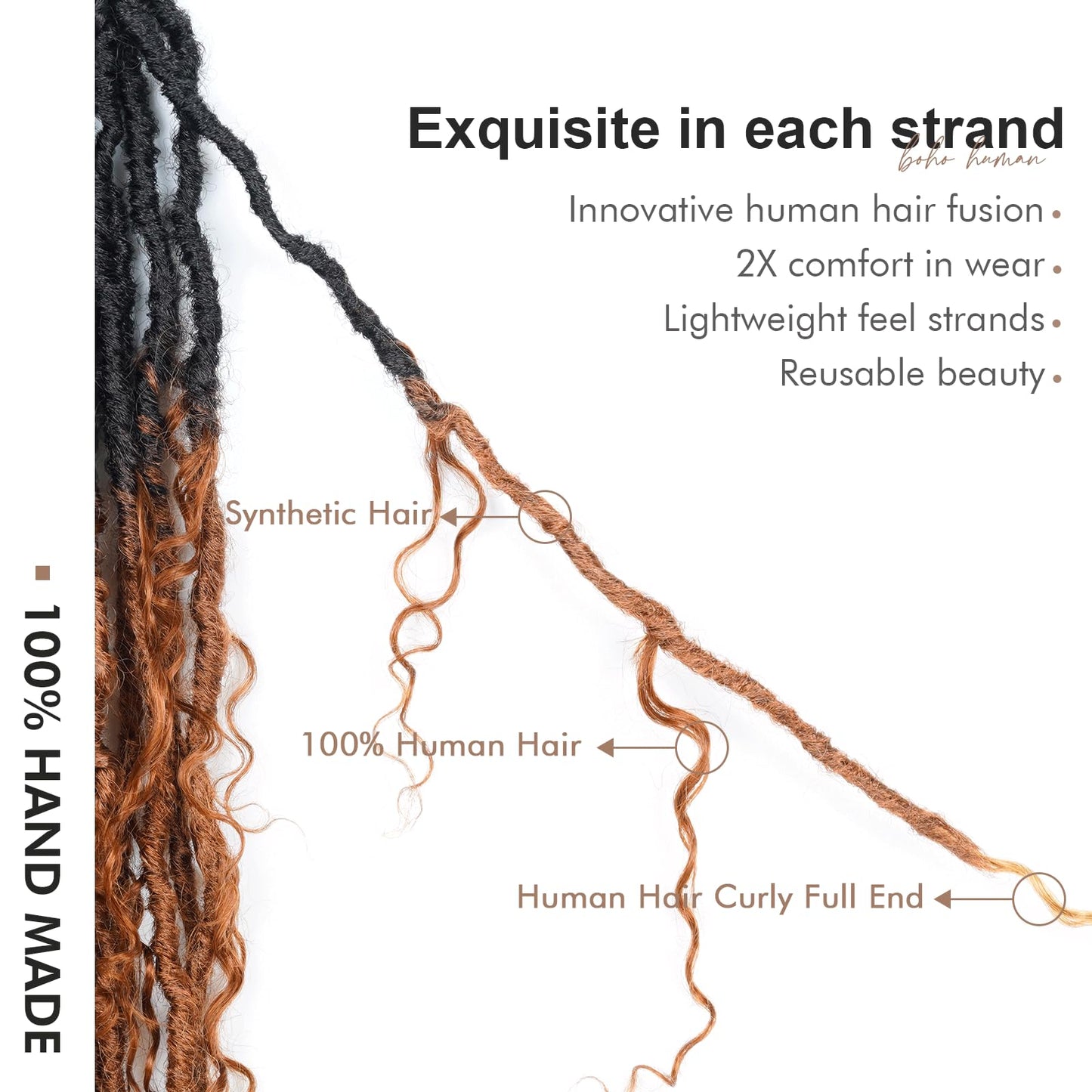 Toyotress Boho Human Hair Locs - 14 Inch 8 Packs Pre-Looped Crochet Curls, 3 Tones Ombre Brown With Curly Ends Braiding Hair Extensions (14 Inch, 8P-OT30/27)
