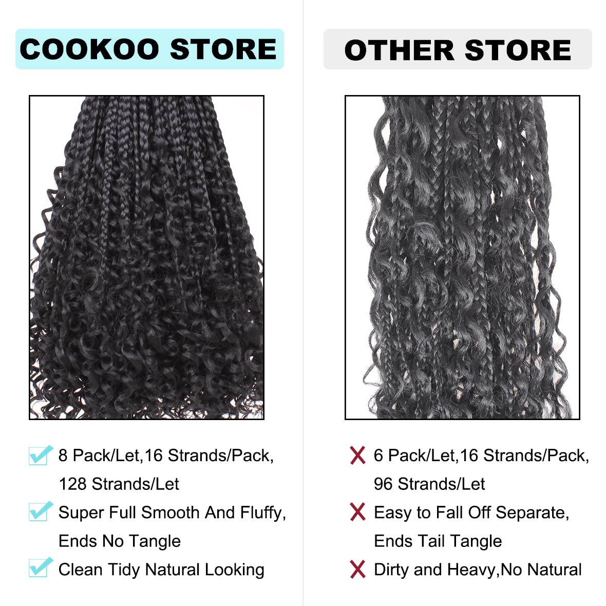 COOKOO 14 Inch 8 Packs Goddess Box Braids Crochet Hair for Women Synthetic Bohomian Hippie Box Braids Crochet Hair Pre Looped With Curly Ends Braiding Hair Extension 53#