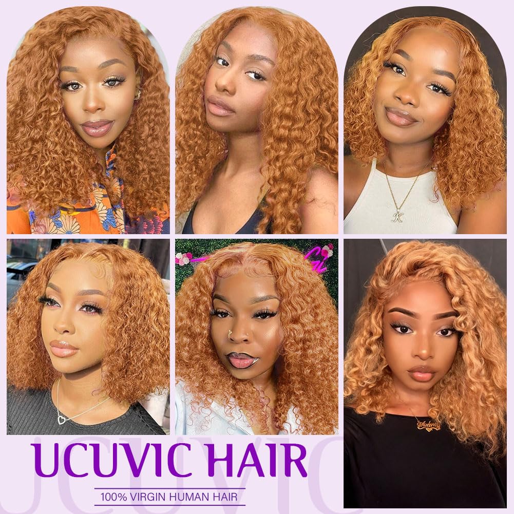 UCUVIC Wear And Go Glueless Wigs Human Hair Pre Plucked Pre Cut Curly 5x5 Deep Wave Bob Wig Human Hair Lace Front Closure Wigs For Black Women 200 Density Curly Wig Glueless Honey Blonde 12 Inch