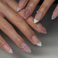 24Pcs Pink Almond Press on Nails Medium Fake Nails Glossy Reusable False Nail with 3D Flower Butterfly Design Artificial Acrylic Nail Press ons Spring Summer Flower Nails for Women DIY Nail
