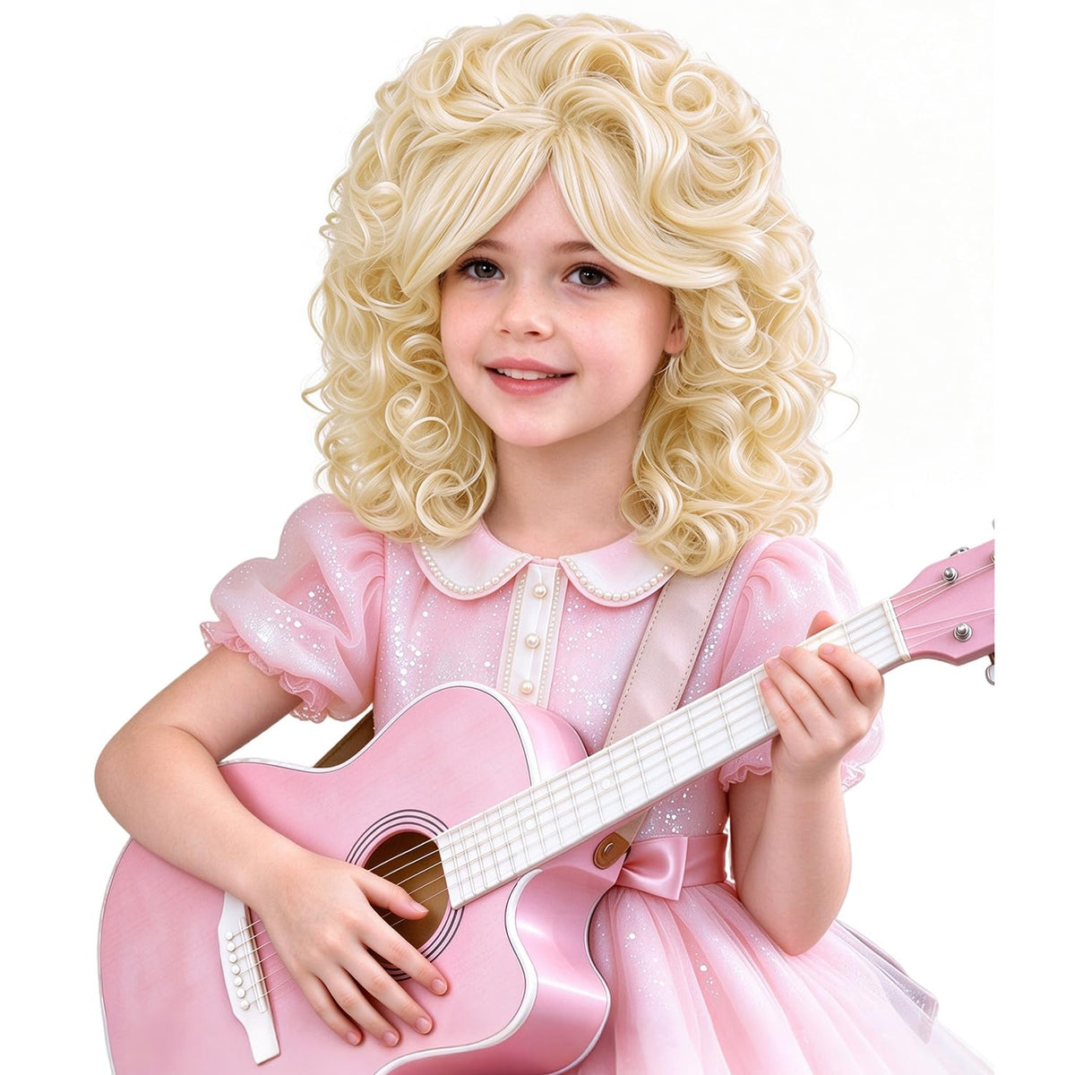 PATTNIUM Curly Blonde Wig for Kids Girls Light Blonde Wig with Bangs