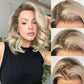 Ombre Ash Blonde Wigs Human Hair for Women 12A Real Human Hair Summer Wig Straight Short Blonde Bob Wig with Dark Roots Breathable Pre Cut Plucked 13x4 UHD Lace Front Wig for Daily Party 12In 180%