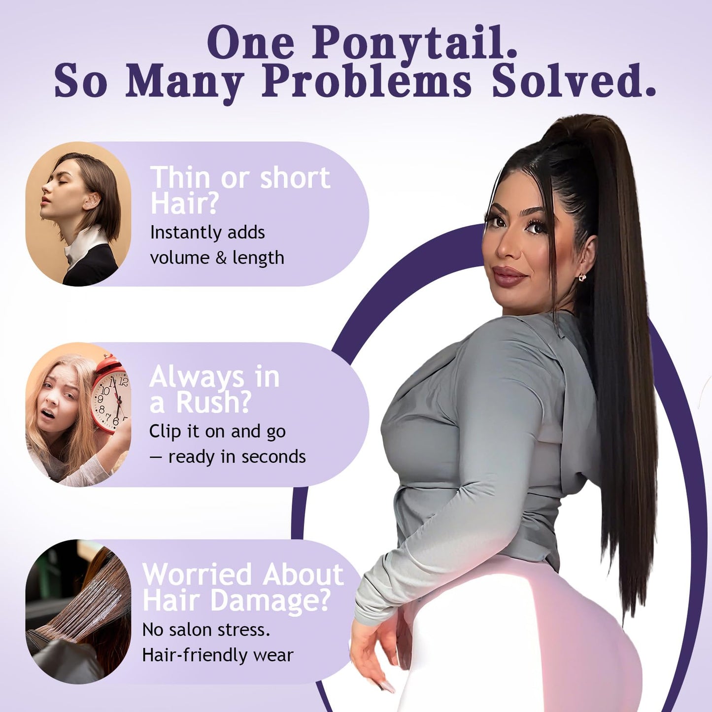 ORSUNCER Drawstring Ponytail Extension, Long Straight Pony Tails Hair Extensions Natural Soft Clip in Ponytail for Women Synthetic Hairpieces Black