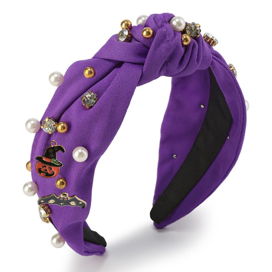 Danumei Halloween Headband Spooky Knotted Headbands for Women Gothic Boo Hairband Twist Wide Hair Accessories for Costume Party