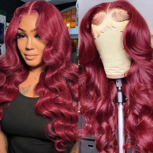 pidrez Burgundy Lace Front Wigs Human Hair With Baby Hair Pre Plucked 13x6 HD Transparent Lace Frontal Human Hair Wigs for Women Glueless 99j Wig Human Hair 180% Density Red Wig 20 Inch