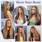 WOOMN 13x6 Lace Front Wigs Human Hair Highlight Ombre HD Lace Frontal Wig Pre Plucked Tangle-Free 200 Density Brown 4/27 Colored Real Virgin Human hair Wig Can Last 6-9 Months 28 Inch