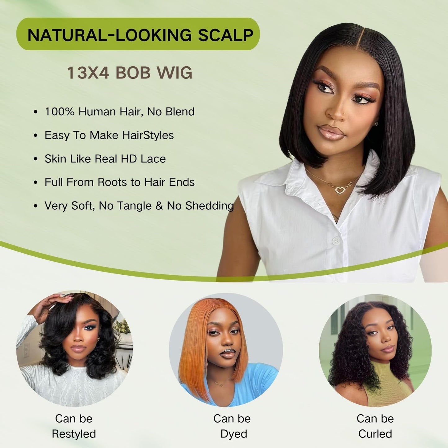 YFOXI Bob Wig Human Hair 13x4 HD Straight Lace Front Wigs Human Hair For Black Women Glueless Lace Frontal Wigs Human Hair Pre Plucked Natural Hairline Short Glueless Bob Wig（12 Inch）
