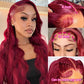 QZOQZO 32 Inch 99J Burgundy Lace Front Wigs Human Hair 13x6 HD Transparent Body Wave Lace Front Wig Pre Plucked 180% Density 99J Burgundy Red Wine Glueless Reddish Brown Human Hair Wigs for Women
