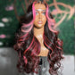 SISIFIRE Pink Highlight Lace Front Wigs for Women Pre-plucked Hairline Glueless 13X4 Inch Synthetic Lace Front Wig with Baby Hair Long Loose Body Wave Wigs