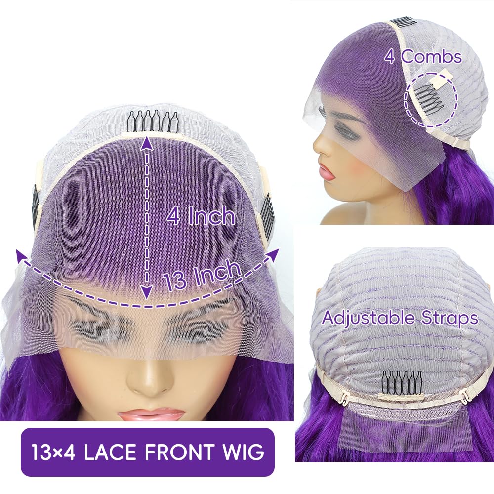 Purple wig Human Hair Body Wave Human Hair Wig Pre Plucked 200 Densily Purple Lace Front Wig Human Hair 13x4 HD Lace Frontal wig 32 Inch