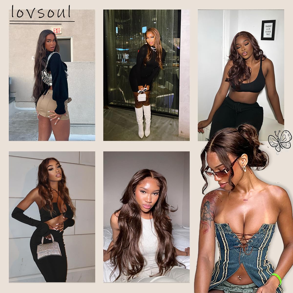 BlackSwern 13x6 HD Glueless Lace Frontal Wigs Pre-Plucked, 200 Density Dark Brown Similar Human Hair Synthetic Long Body Wave Lace Front Wig Ready to Wear, 26inch #4 Dark Brown