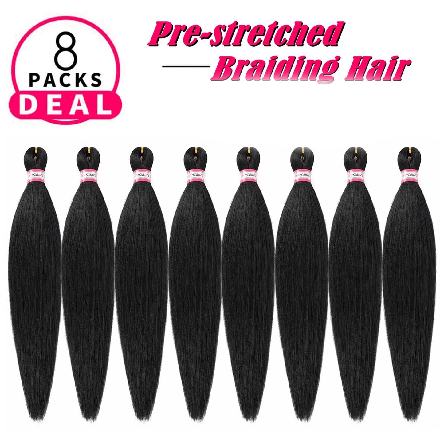 Pre Stretched Braiding Hair Extensions Black 12 Inch 8 Packs Girls Braiding Hair Natural Easy Braid Hot Water Setting Professional Soft Synthetic Yaki Straight Texture (#1B)
