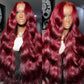 SISIFIRE Burgundy Body Wave Lace Front Wigs for Women 13 * 4 Inch Heat Resistant Fiber Long Loose Curly Lace Wig with Baby Hair Wine Red Synthetic Glueless Lace Front Wig for Daily Party Use 26 Inch