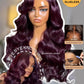 Sunber Purple Black Cherry Loose Body Wave With Drawstring Wig Bye Bye Knots 13x4 Pre-Everything Lace Frontal Glueless Wigs Pre Plucked Pre Bleached Knots 180% Density 16Inch 3S Put On and Go Wigs