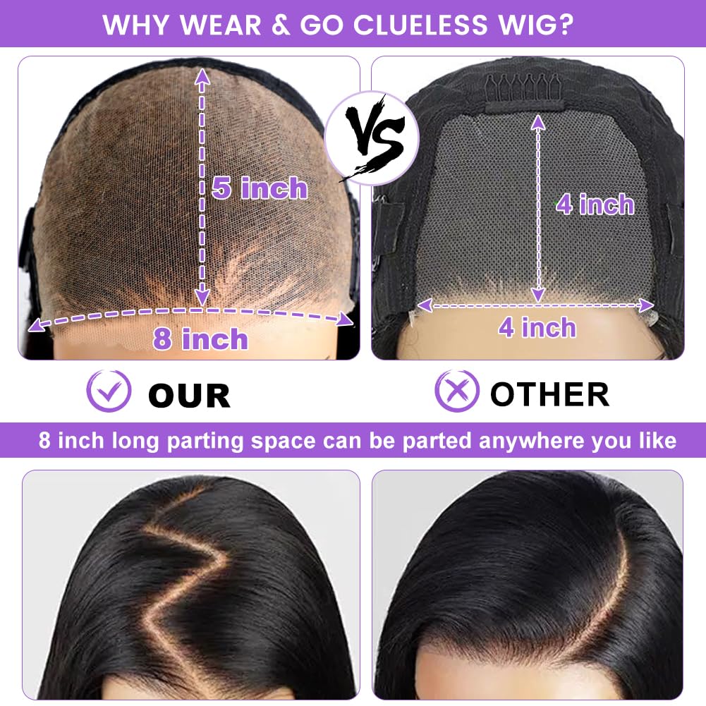 ONECHULY Wear and Go Glueless Wigs Human Hair Pre Cut 8x5 HD Lace Front Wig for Beginners 180% Density Body Wave no Glue Lace Wigs Human Hair 30 Seconds to Wear Beginner friendly 28inch
