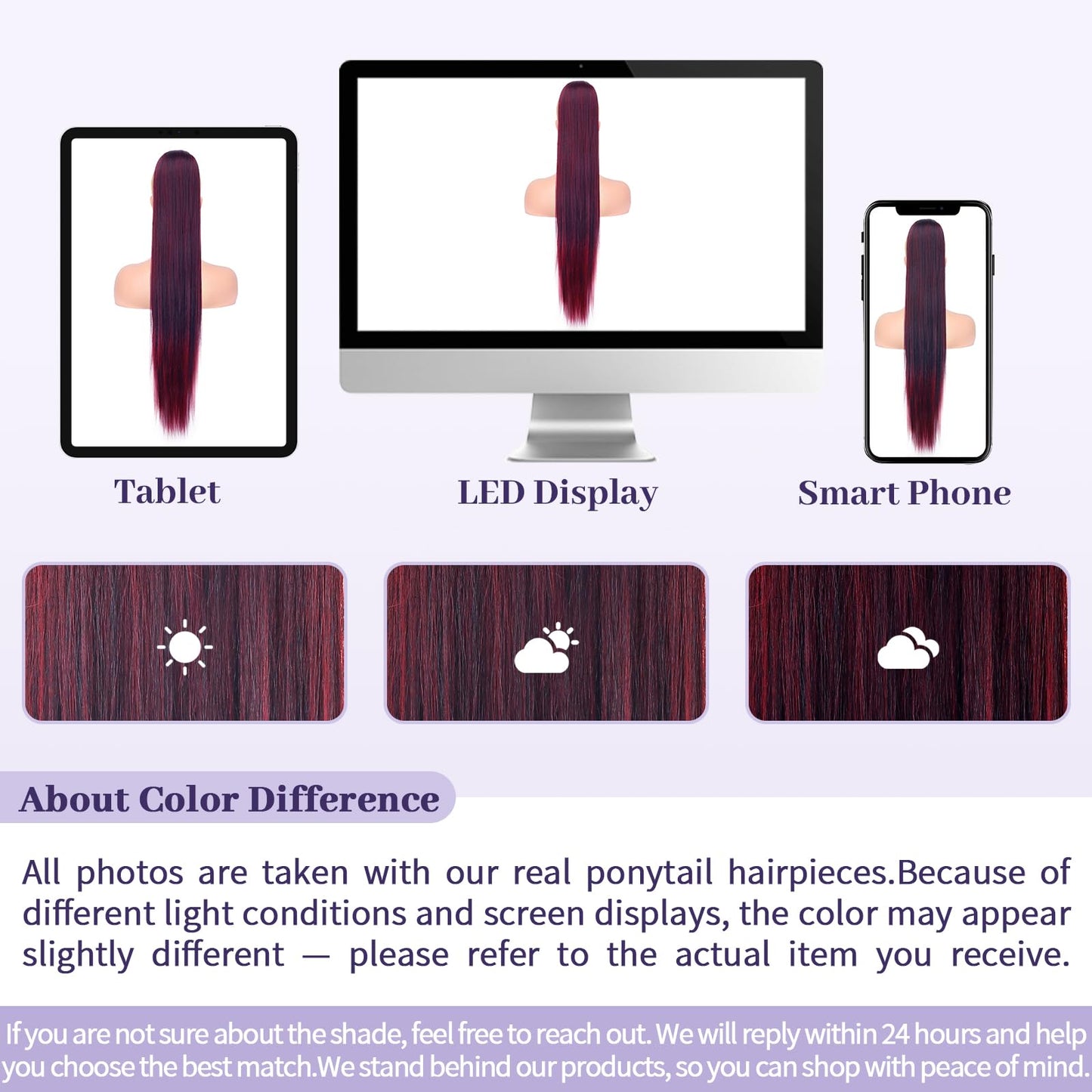 ORSUNCER Drawstring Ponytail Extension, Long Straight Pony Tails Hair Extensions Natural Soft Clip in Ponytail for Women Synthetic Hairpieces Omber Burgundy