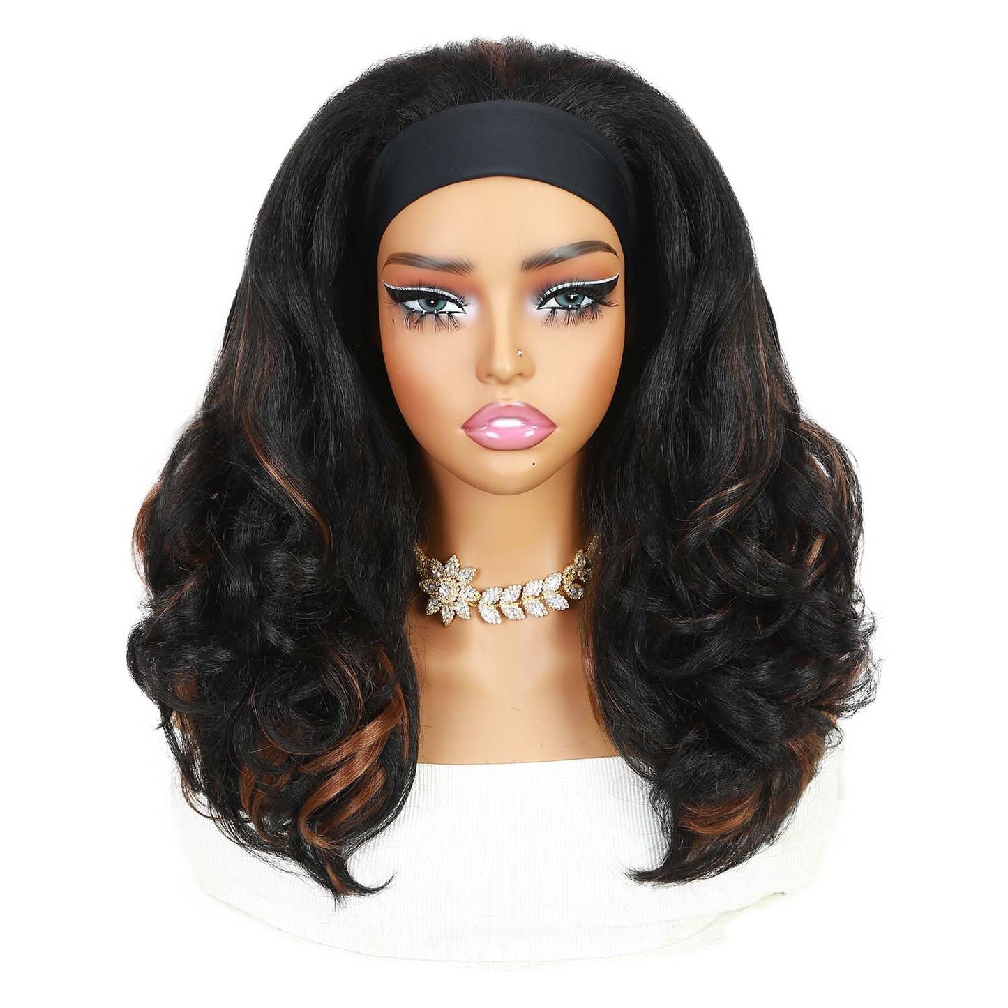 Quantum Love Yaki Curly Headband Wigs for Black Women Kinky Straight Mix Brown Headband Curly Ends Synthetic Wear and Go Glueless half Wig with Headbands Attached